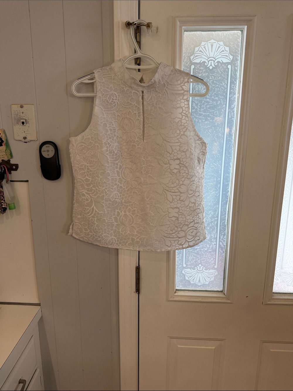 White House Black Market White Floral Lace Mockneck Tank